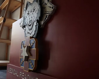 CUSTOM EMBLEM Wood Guidon, Amelia, Boston, Macie Wooden Table & Podium Guidon Display Desk Emblem