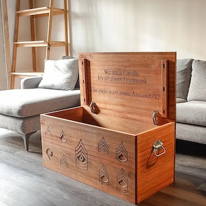 WOODEN HOPE Storage CHEST Keepsake Box, Engraved Wood Trunk Treasure Toy Memory Box Chest with Lid