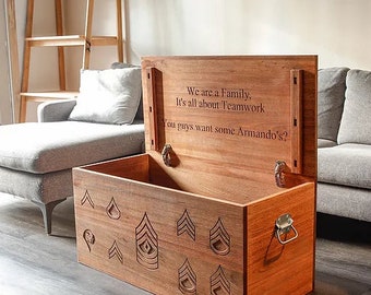 WOODEN HOPE Storage CHEST Keepsake Box, Engraved Wood Trunk Treasure Toy Memory Box Chest with Lid