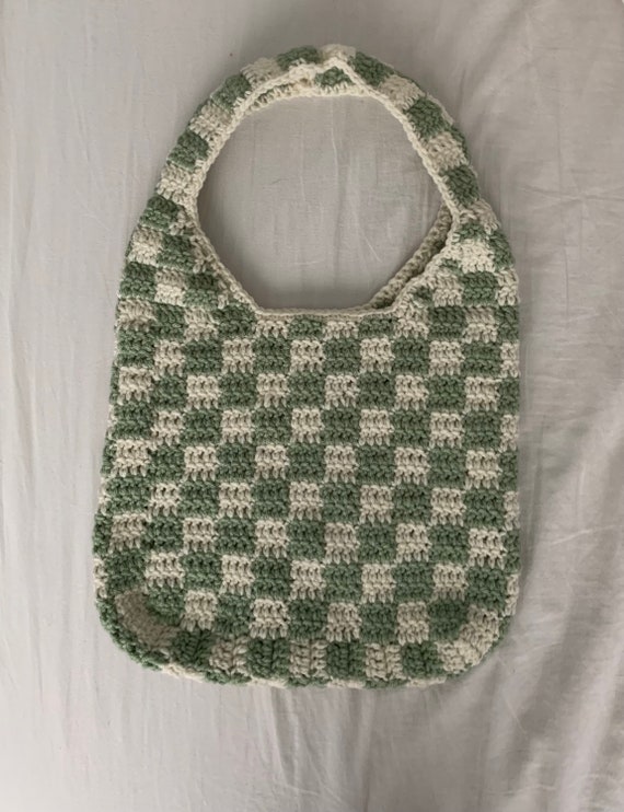 Crochet Checkered Tote Bag Etsy
