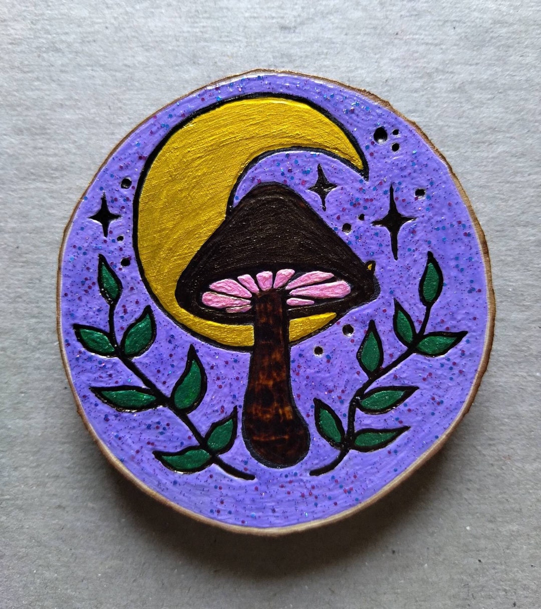 Mushroom Moon Wood Burned and Painted Wall Art - Etsy