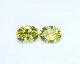 10.22cts Lemon Quartz Oval Concave Cut pair - Natural Yellow Quartz Fabulous Loose Gemstone for jewelry making - gemstone for earrings