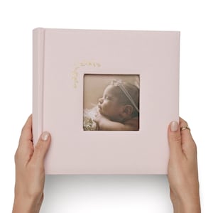 Linen Photo Album with Window 8.6 x 8.6 200 Pockets for 4x6 photos plus writing space Pink with Gold Stamping image 2
