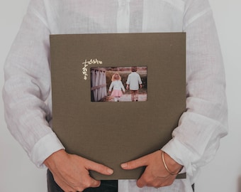 Large Photo Album with Window - 500 4x6 pockets - 13.75"x13.5" - Olive Green with Gold Stamping
