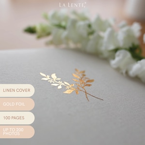 Linen Photo Album 8.6 x 8.6 200 Pockets for 4x6 photos plus writing space Oat White with Gold Stamping image 2