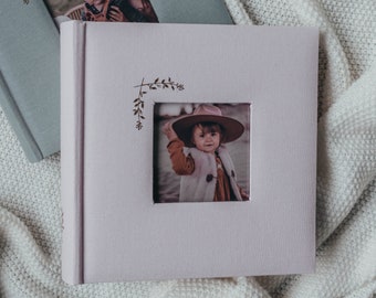 Linen Photo Album with Window 8.6" x 8.6" - 200 Pockets for 4x6 photos plus writing space - Pink with Gold Stamping