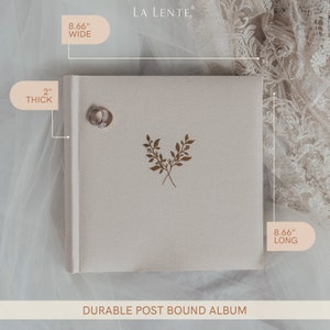 Linen Photo Album 8.6 x 8.6 200 Pockets for 4x6 photos plus writing space Oat White with Gold Stamping image 4