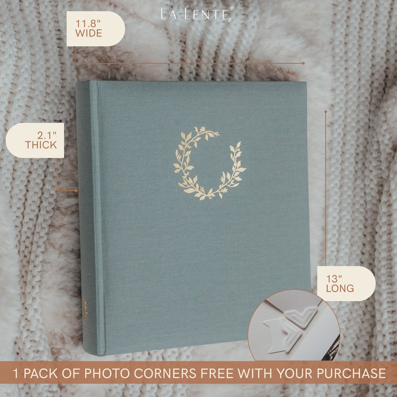 Linen Scrapbook Photo Album Large 13 x 12 for Multiple photo sizes 4x6, 5x7, 6x8, 8x10, 10x12 Writing space for notes POWDER BLUE image 6