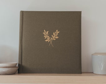 Linen Photo Album 8.6" x 8.6" - 200 Pockets for 4x6 photos plus writing space - Olive Green with Gold Stamping