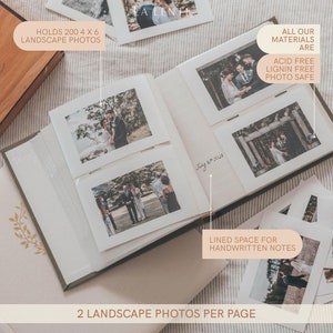 Linen Photo Album 8.6 x 8.6 200 Pockets for 4x6 photos plus writing space Oat White with Gold Stamping image 3