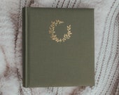 Linen Scrapbook Photo Album - Large 13 x 12 for Multiple photo sizes 4x6, 5x7, 6x8, 8x10, 10x12 - Writing space for notes - Olive Green