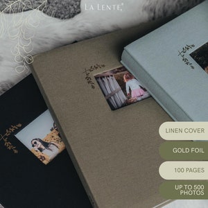 Large Photo Album with Window 500 4x6 pockets 13.75x13.5 Olive Green with Gold Stamping image 2