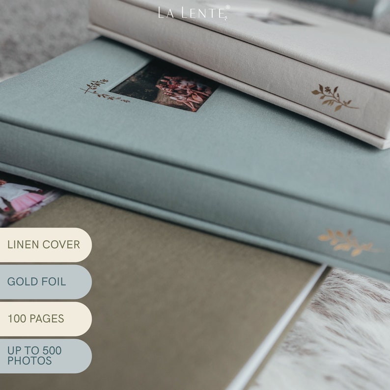 Large Photo Album with Window 500 4x6 pockets 13.75x13.5 Powder Blue with Gold Stamping image 2