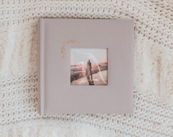 Linen Photo Album with Window 8.6" x 8.6" - 200 Pockets for 4x6 photos plus writing space - TAUPE