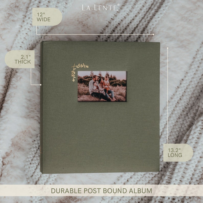 Large Photo Album with Window 500 4x6 pockets 13.75x13.5 Olive Green with Gold Stamping image 5