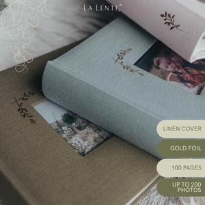 Linen Photo Album with Window 8.6 x 8.6 200 Pockets for 4x6 photos plus writing space Olive Green with Gold Stamping image 2