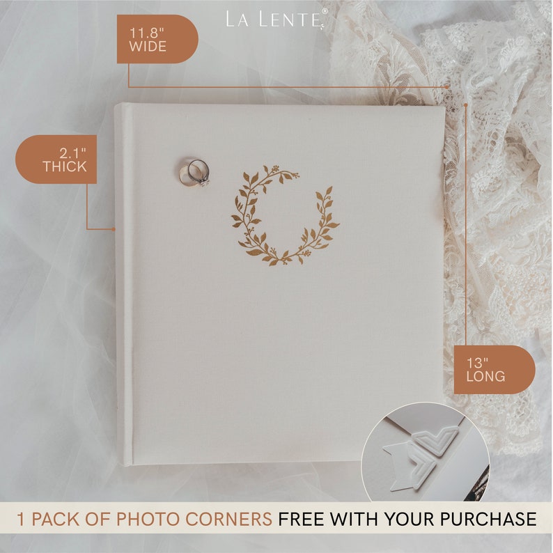 Linen Scrapbook Photo Album Large 13 x 12 for Multiple photo sizes 4x6, 5x7, 6x8, 8x10, 10x12 Writing space for notes OAT WHITE image 6