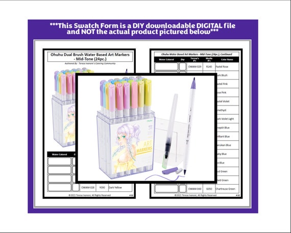 Swatch Form: Ohuhu Dual Brush Water Based Art Markers Mid-tone 024pc. 