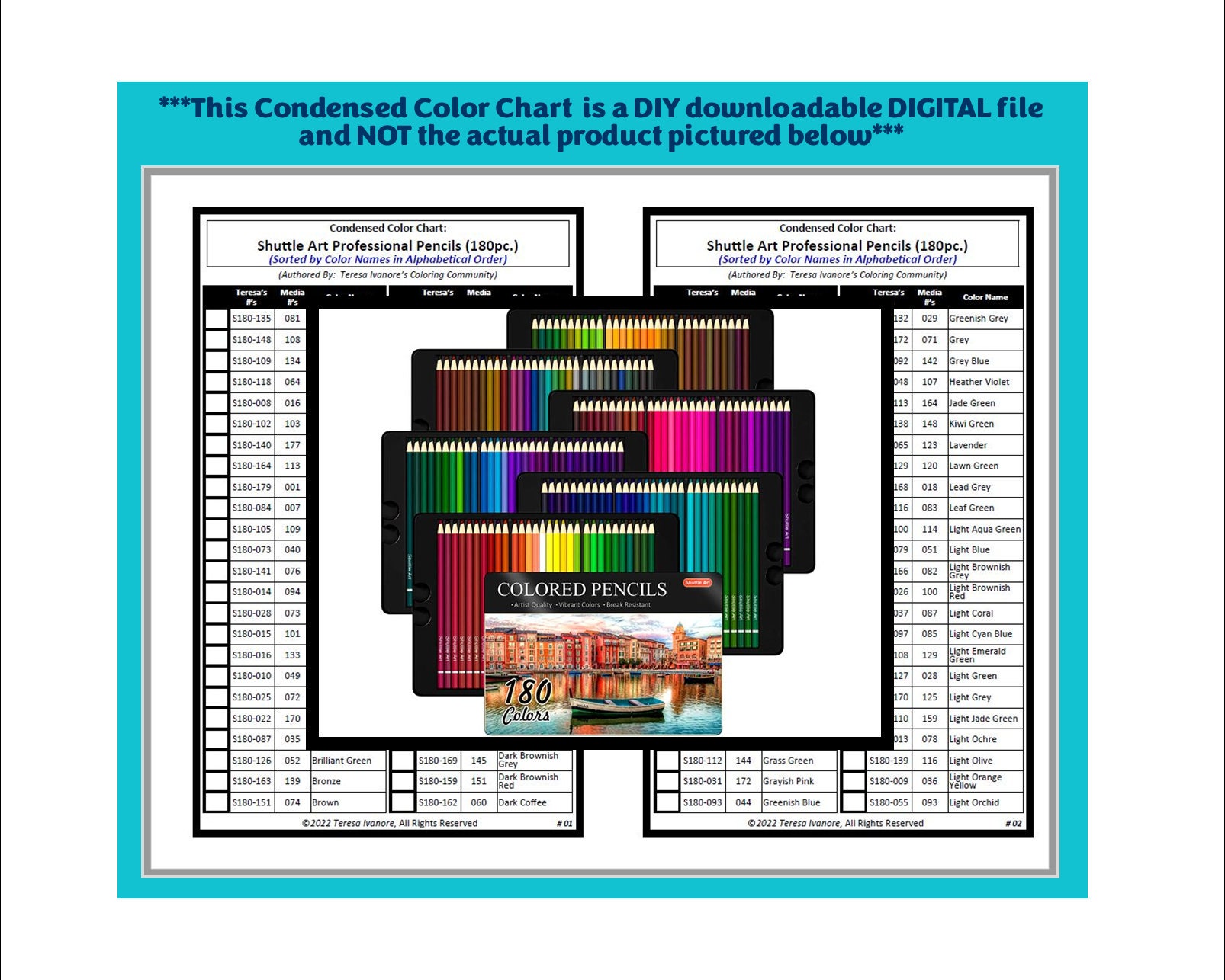 Condensed Chart: Shuttle Art Colored Pencils (180pc