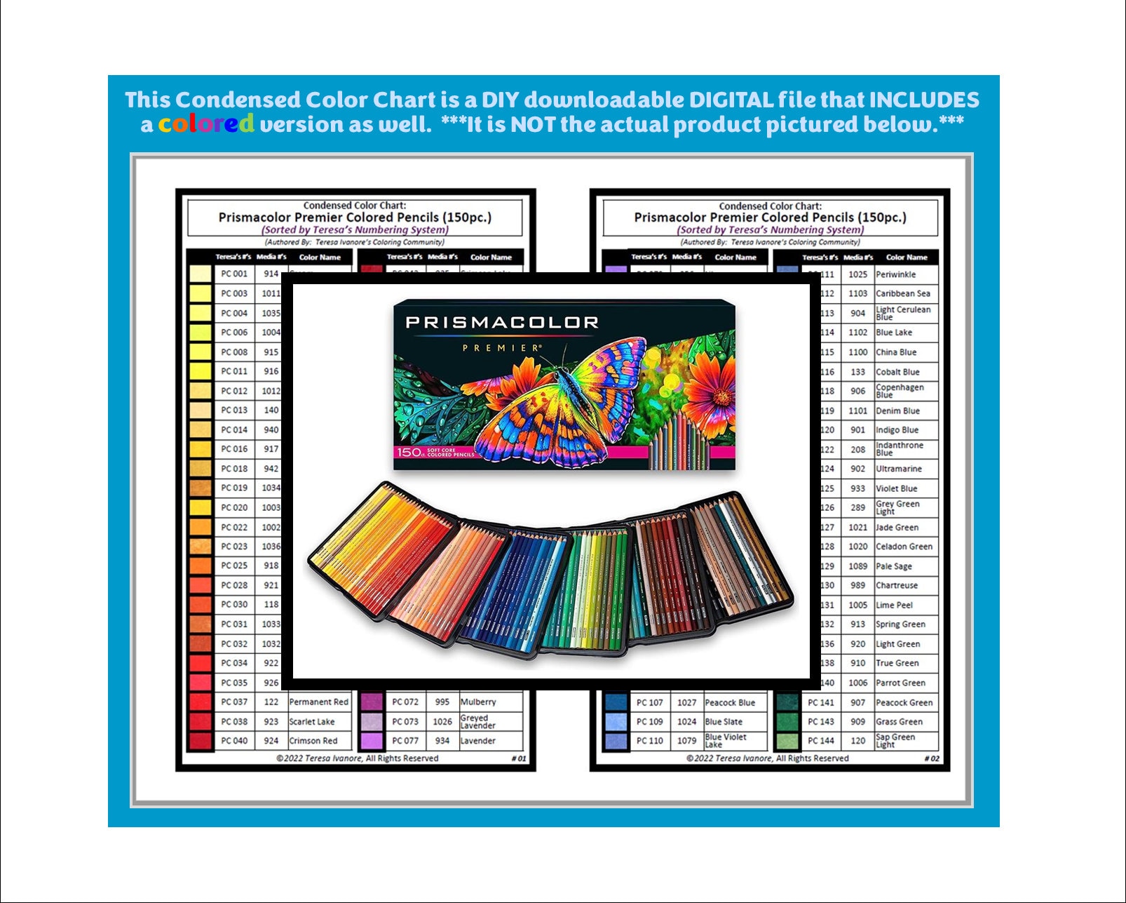Condensed Color Chart For: Prismacolor Premier Pencils (150pc