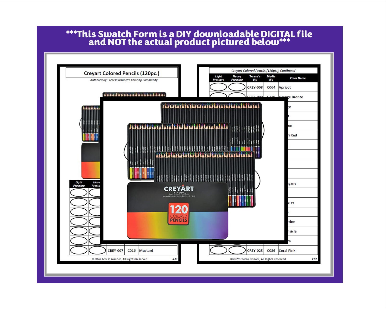 Swatch Form Creyart Colored Pencils 120pc. black & White Version Etsy