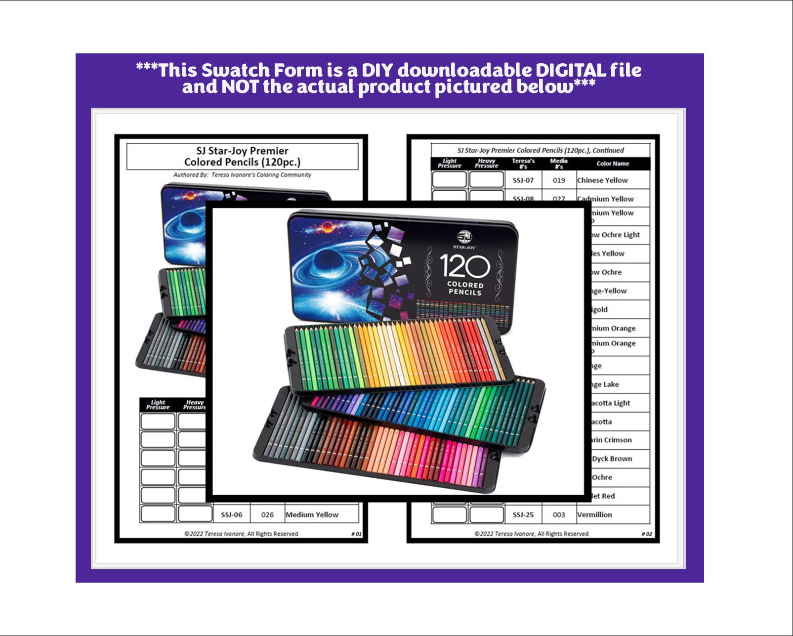 Brutfuner square Pencils 120 Colored Pencil Set DIY Color Chart / Swatch  Sheet Digital Download 