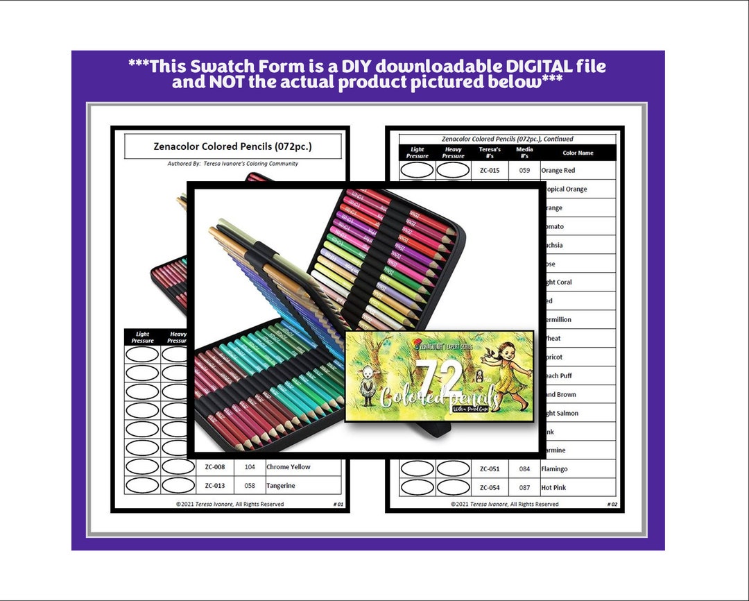 Swatch Form Zenacolor Colored Pencils 72pc. Etsy
