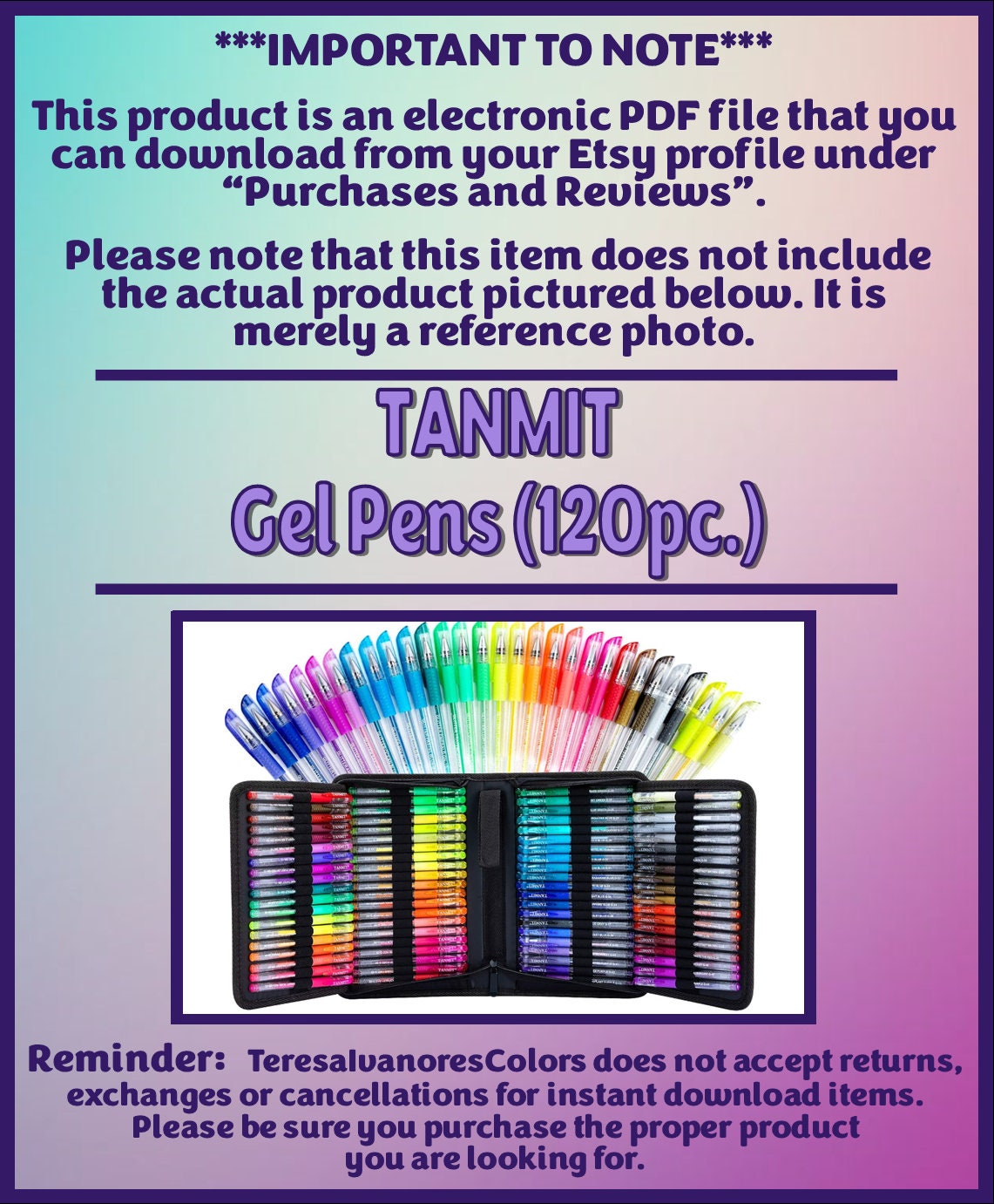 Tanmit 120 Gel Pens Swatch Chart Page DIY Colored Chart Download & Print  Digital PDF Letter Size Paper 