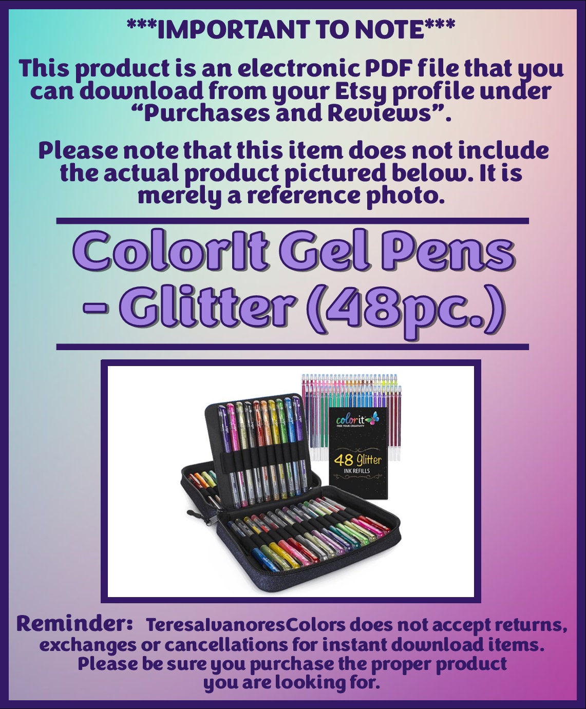 48 Colored Ink Refills For ColorIt Gel Pens