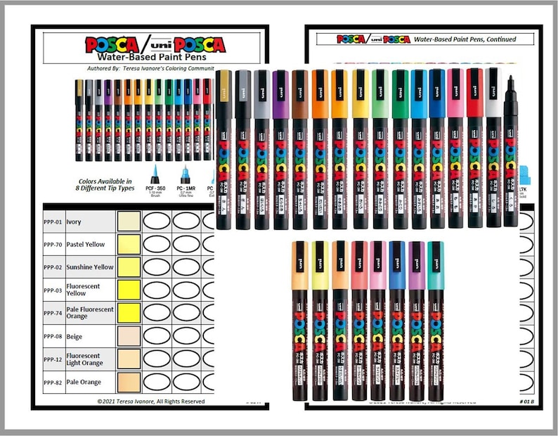 Swatch Form /color Chart For Posca Uni Posca Paint Pens Etsy New Zealand