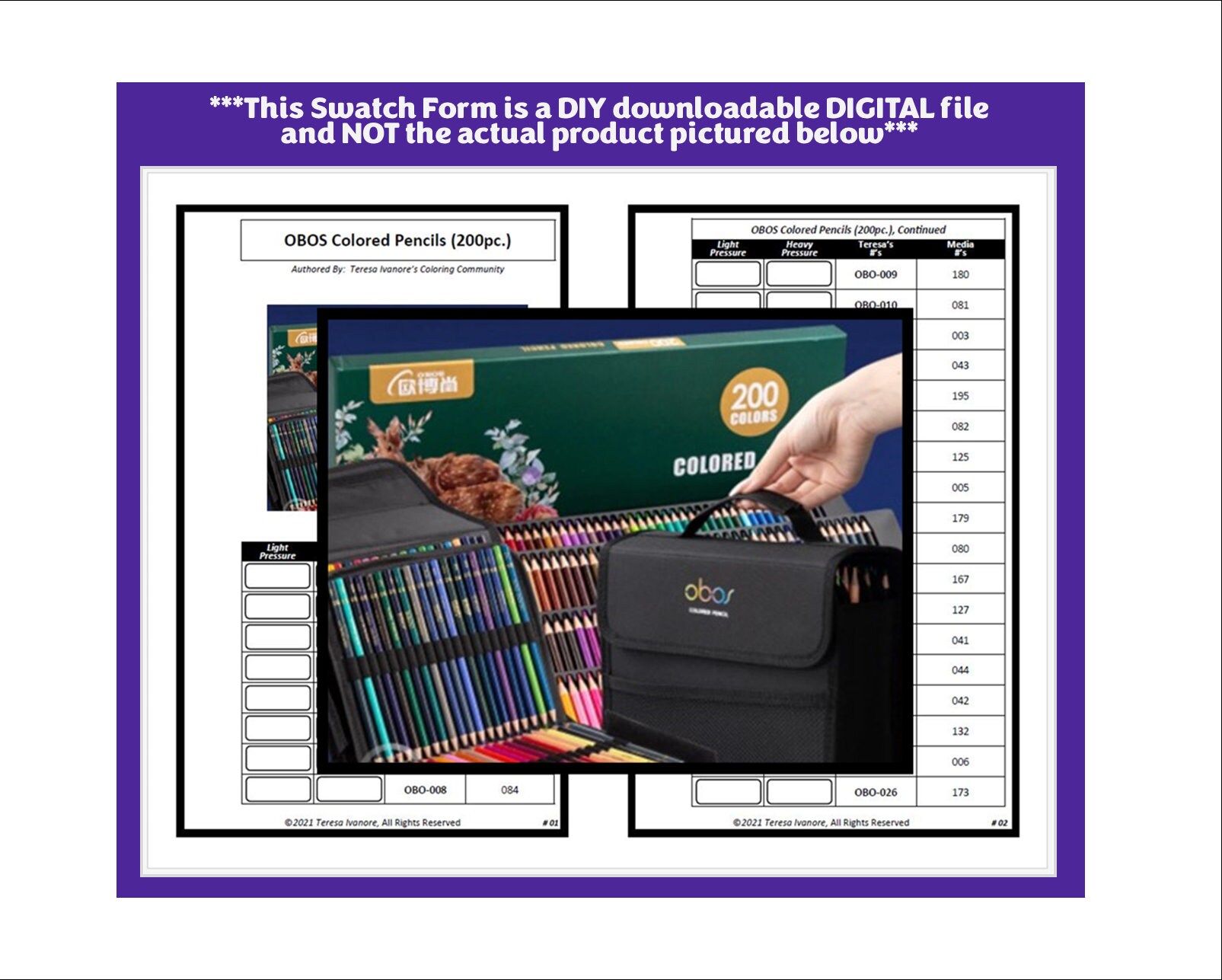 Swatch Form OBOS Colored Pencils 200pc. black & White Version Etsy