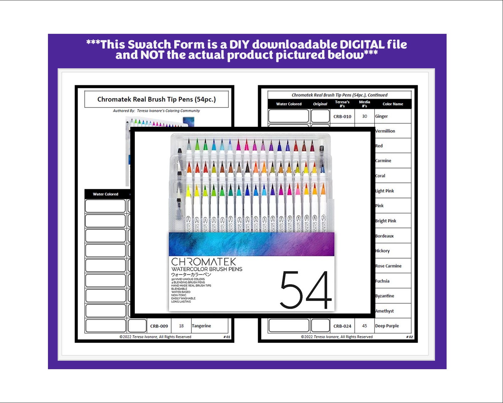 Blank Color Swatch Chart for Ohuhu 320 Honolulu Alcohol Marker Set brush &  Chisel 