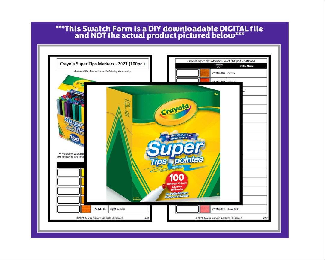 100 Super Tips Color Names! Swatch and Color Charts for Crayola Super Tips  Markers 