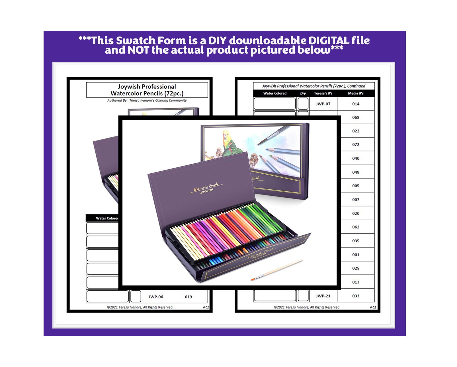 Swatch Form: Joywish Professional Watercolor Pencils (072pc