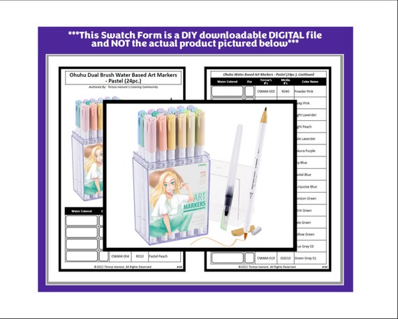 Swatch Form: Ohuhu Dual Brush Water Based Art Markers Pastel 024pc. 