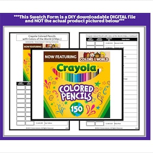 Crayola LARGE PRINT 150 Colored Pencil Set DIY Color Chart / Swatch Sheet  Digital Download 