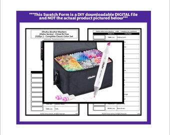 Swatch Form: Ohuhu Alcohol Markers (Oahu Series) (320pc.) - Chisel & Fine (Includes Old Numbers As Well) - (Black and White Version)