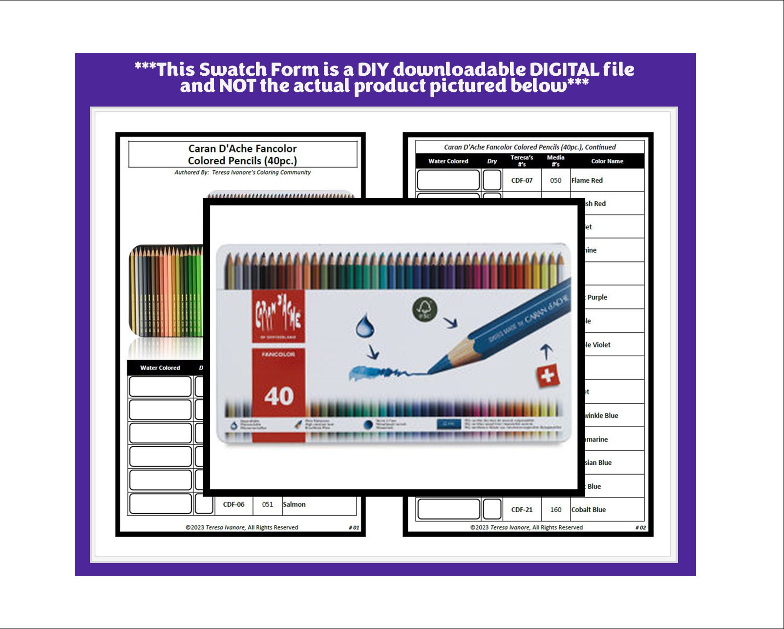 Swatch Sheet for Caran D'ache Luminance Colored Pencils Instant Download  File 
