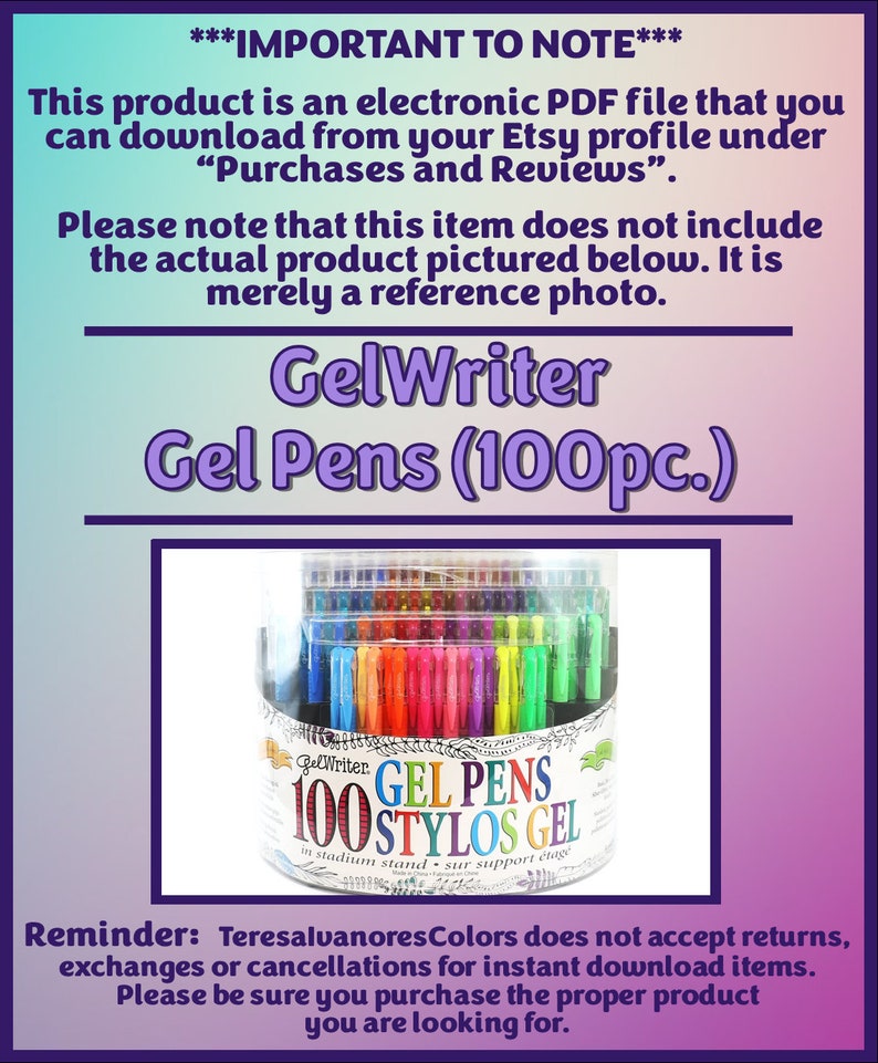 Swatch Form: Gelwriter Gel Pens 100pc. - Etsy Ireland