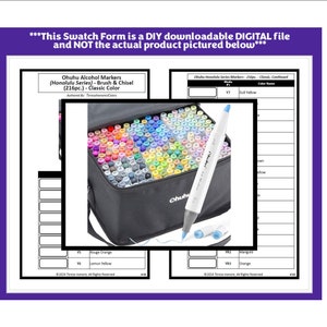 May include: A black carrying case containing a selection of coloured alcohol markers. The case has a zip fastening and a handle. The markers are arranged in rows and columns. The text on the case reads "Ohuhu".
