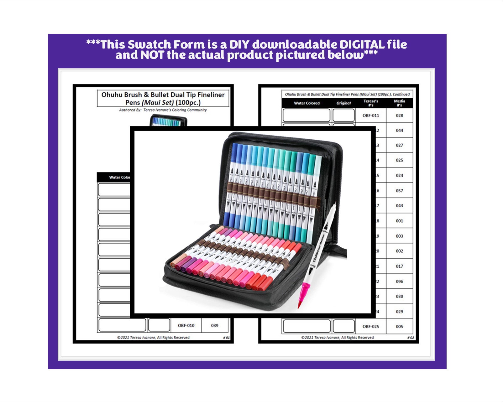 Swatch Form: Ohuhu Dual Brush Water Based Art Markers Mid-tone 024pc. 