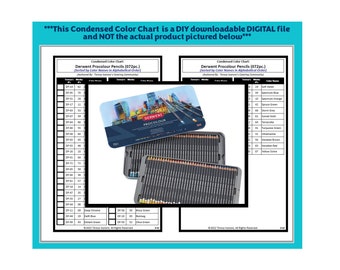May include: A color chart for Derwent Procolour pencils, showing the 72 colors in alphabetical order. The chart is a digital download, not the actual product pictured. The image shows a tin of Derwent Procolour pencils.