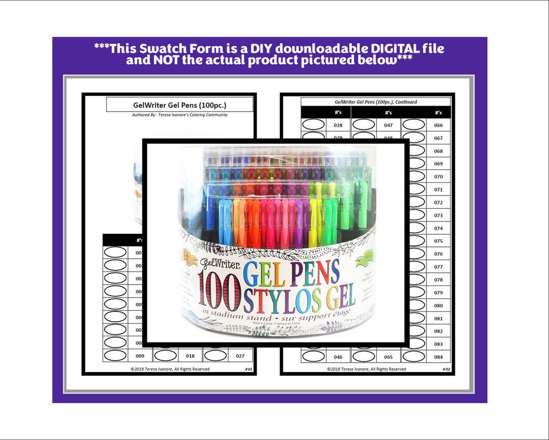 Swatch Form: Gelwriter Gel Pens (100pc.) (black &amp; White Version) - Etsy