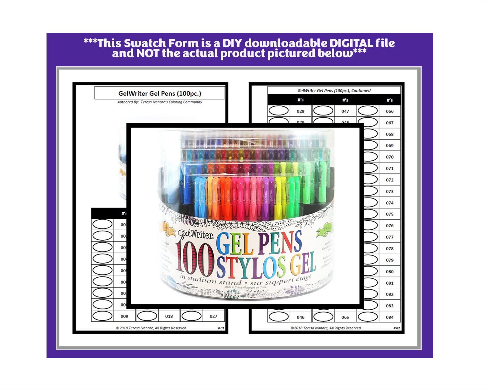 Swatch Form: Gelwriter Gel Pens 100pc. - Etsy Ireland