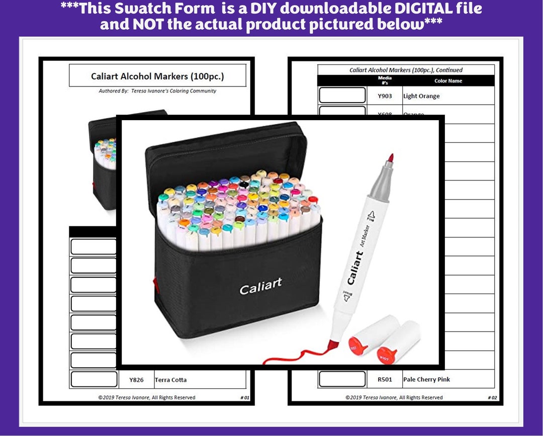 Swatch Form /color Chart For Caliart Alcohol Markers 100pc. Etsy