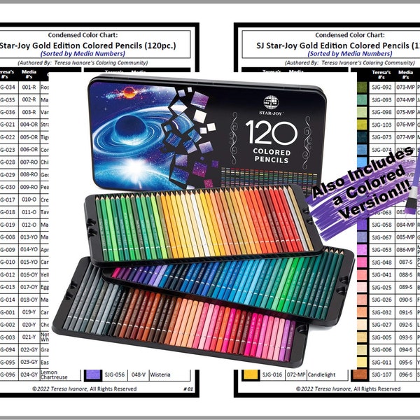 Condensed Color Chart for:  SJ STAR-JOY Gold Edition Colored Pencils (120pc.) - Includes Colored Version