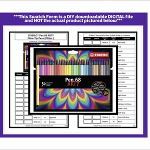 May include: A set of 30 STABILO Pen 68 ARTY Fibre-Tip Pens in a rainbow colour scheme. The pens are arranged in a black box with a rainbow swirl design. The box has a label that says "Pen 68 ARTY" and "Premium Colour Performance" with a neon icon.