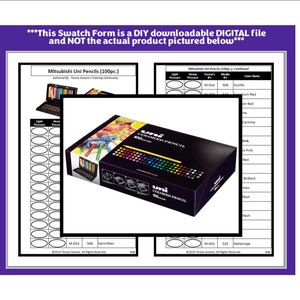May include: A black box of 100 Mitsubishi Uni colored pencils. The box has a white label with the text "uni COLORED PENCIL 100" on it. The box is sitting on a white surface. The image is a digital file and not the actual product.