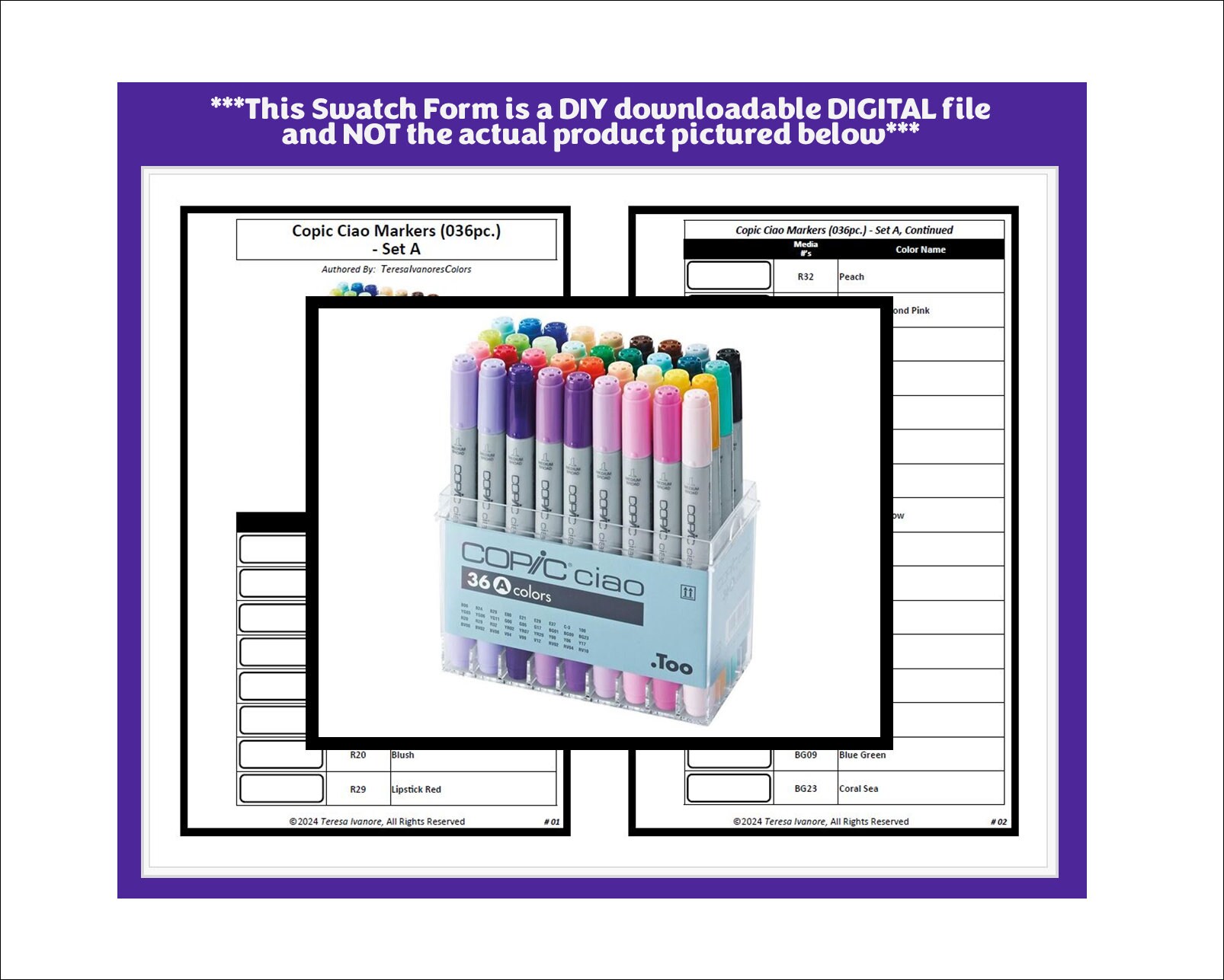 Swatch Form: Copic Ciao Markers (036pc.) - Set A (black & White