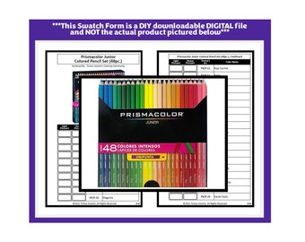 May include: A digital swatch form for a Prismacolor Junior 48-piece colored pencil set. The image displays a box of pencils with a rainbow gradient of colors, labeled with the text Prismacolor Junior, 48 Colores Intensos, and Unipunta.